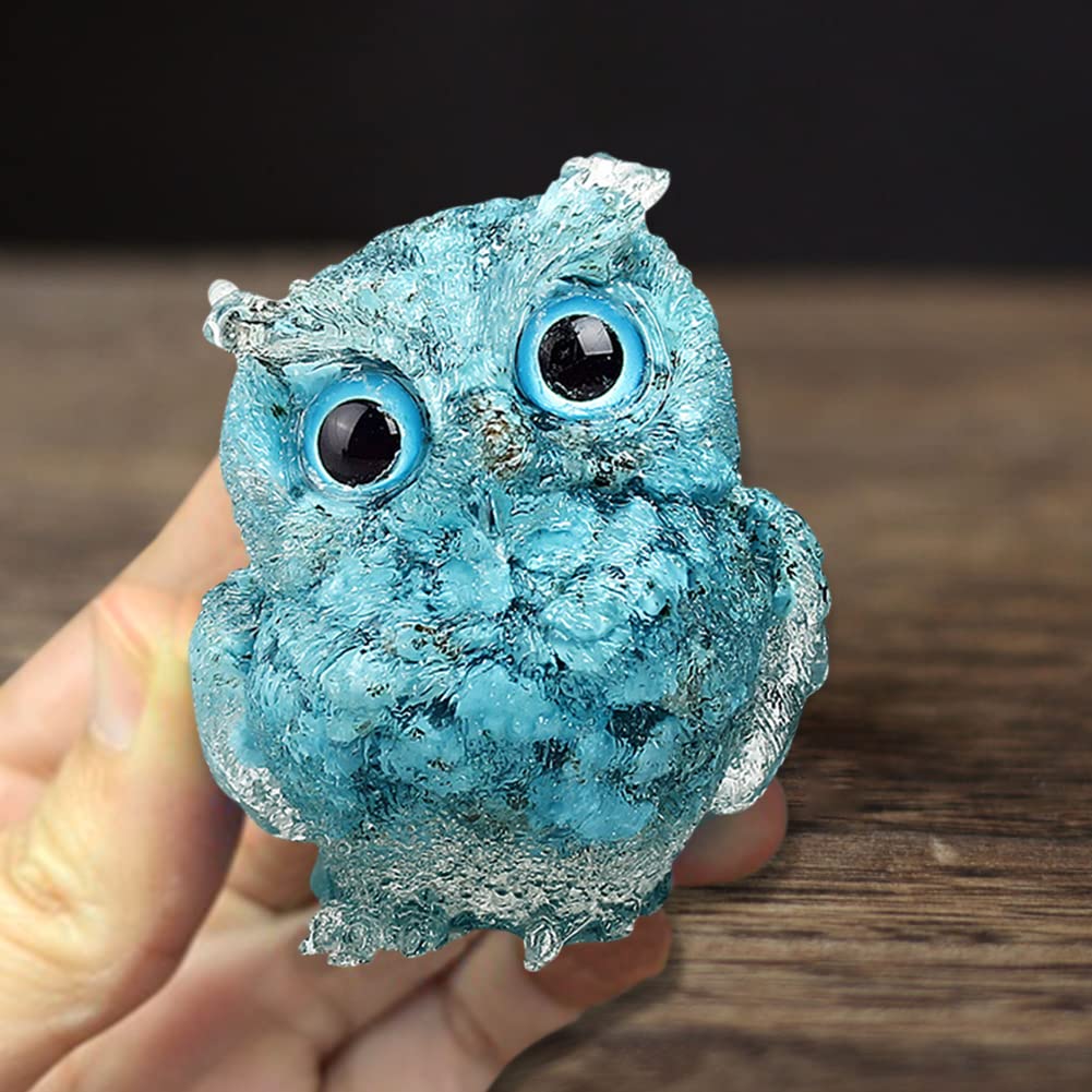 YUYAKESHI Owl Figurine, Mascot, Cute Mini Owl, Entryway, Handmade Natural Stone Resin Owl, Decorative Accessory, Tabletop Decor, Random Eye Color