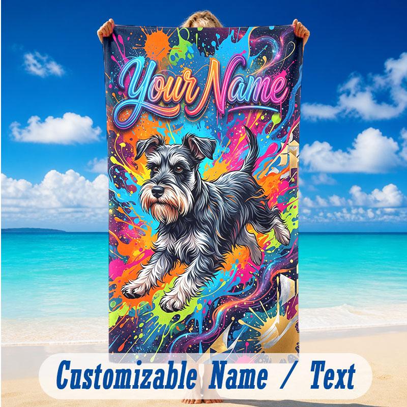 Dog Theme Beach Towel Personalized Custom Name & Text Soft Quick Dry Beach Towel for Swimming Travel