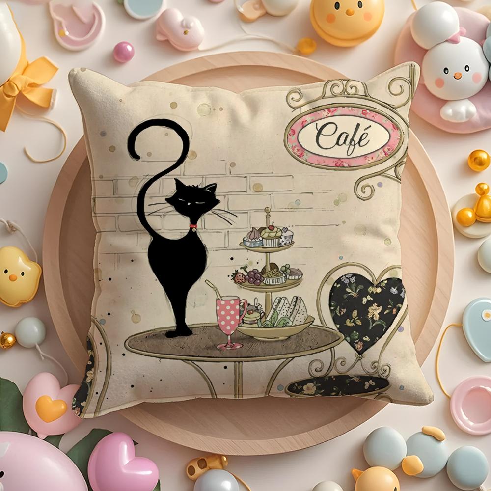 Мультяшный маленький черный кот милый Наволочка Мягкая плюшевая ткань Двусторонняя печатная наволочка на подушку Теплая зимняя наволочка на диванную подушку 30cmx30cm
