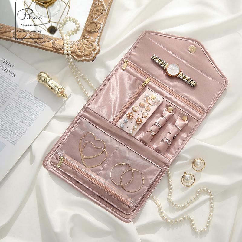 Foldable Jewelry Case Roll Travel Jewelry Organizer Portable For Journey Earrings Rings Diamond Necklaces Brooches Storage Bag
