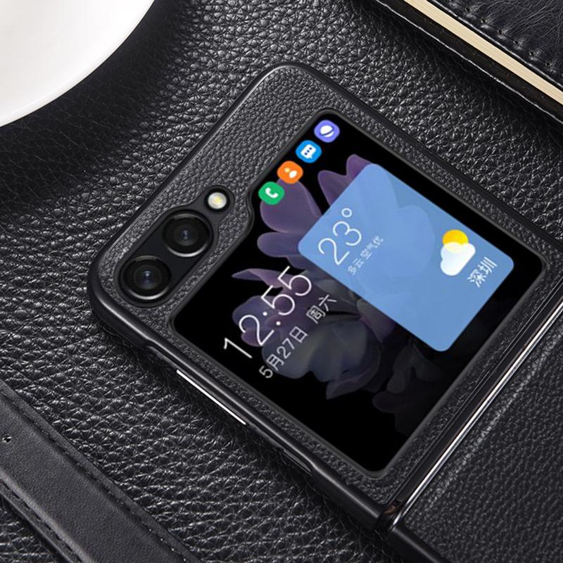 For Samsung Galaxy Z Flip6 5G Case Cowhide Leather+PC Folding Phone Cover