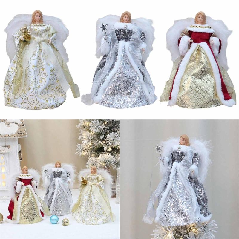 Weihnachtsbaum Dekoration Zubehör Plüsch Flügel Engelbäume Spitze Stilvolles Feiertagsaccessoire Festliche Ornament Dekorationen