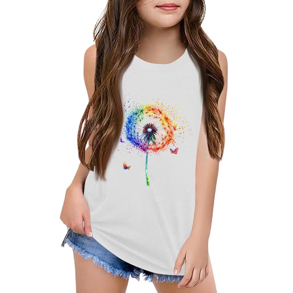 Girls Kids Summer Crewneck Sleeveless Shirts Tank Tops
