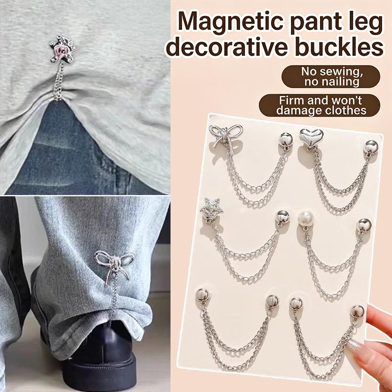 2 Stück Multifunktionale Magnetische Kleiderklammer Mit Kette Metall-Jeansknöpfe Clip Kleidung Schal Hosenbeine Bündchen Befestigung Magnetstifte