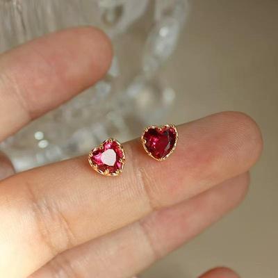Orecchini a lobo a forma di cuore placcati in oro 18 carati in argento sterling S925 per donna - Gioielli alla moda eleganti e di lusso.