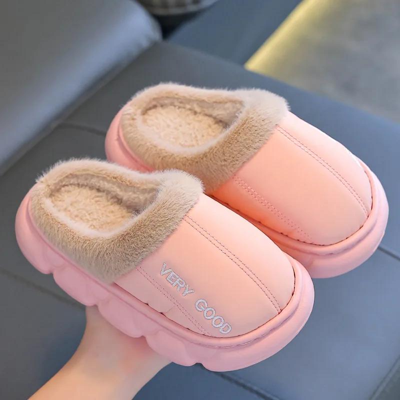 

Winter Children Slippers Warm Plush Indoor Slippers For Kids Soft Bottom Boys Girls Home Wear Floor Shoes Anti-slip Footwear 28-29(insole17CM) розовый