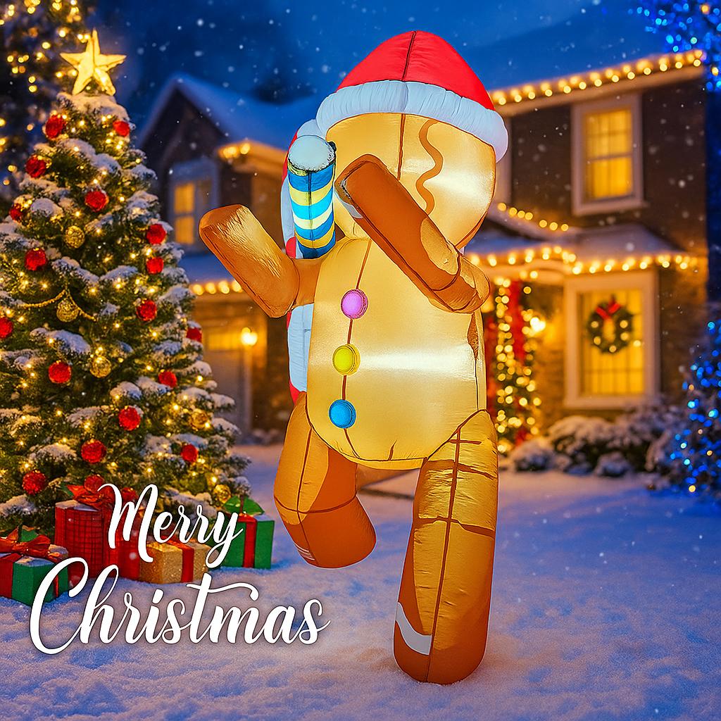 6.5FT  LED Inflatable Yard Decor Gingerbread Man Big Candy Cane Xmas Home Decor Ornaments Supplies Gifts Toy Christmas Holiday