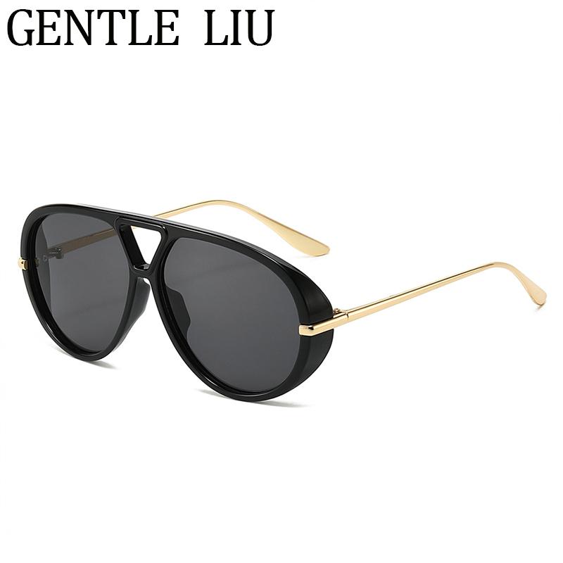Oversized Pilot Oval Punk Sunglasses Women 2026 Luxury Vintage Big Frame Double Beam Sun Glasses For Lady Outdoor Eyewear UV400