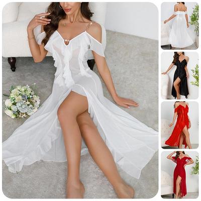 Women's Ruffle Sling Mesh Backless Nightdress - Multi-color Options