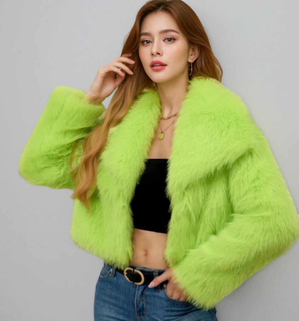 Women's Faux Fur Winter Lapel Coat - Socialite Style