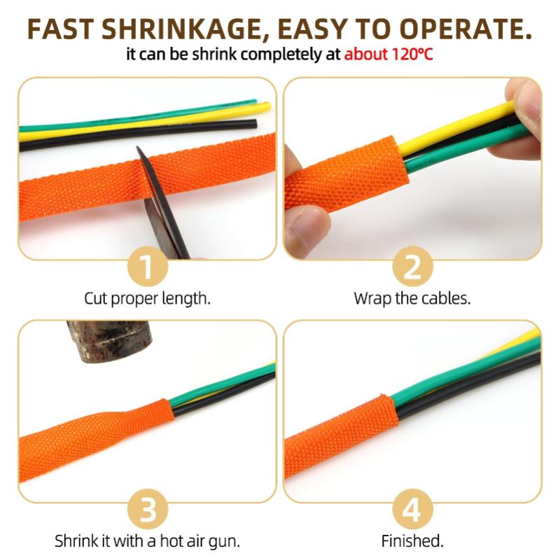 10M/1M Braided Heat Shrink Tube Flame Retardant Insulation Wear-Resistant for Car Line Organizer Wire Wrap Protection Cable Wrap