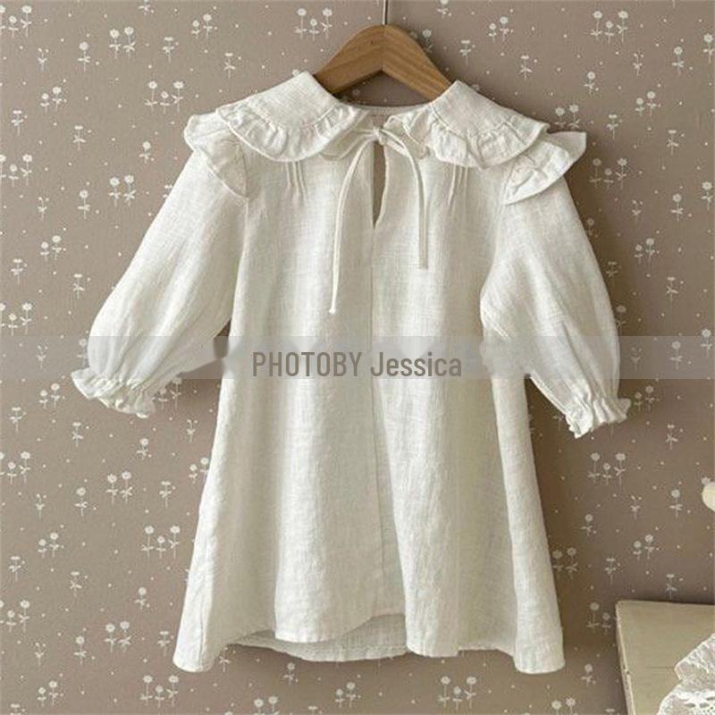 "Girls' Solid Color Autumn Princess Skirt - Cute Bubble Long Sleeve Dress"