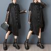 Dimanaf Plus Size Loose Dress Blouse Women 2025 Lace Stripe New Summer Style Black Shirt Dress