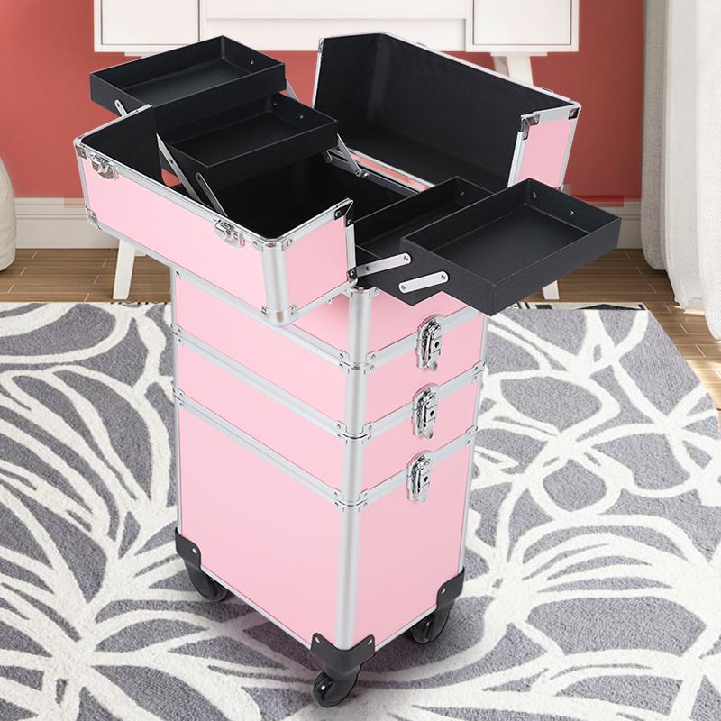 Artist Travel Aluminum Abs Compact Cosmetic Vanity Organizer Beauty Cosmetics Makeup Case On Wheels
