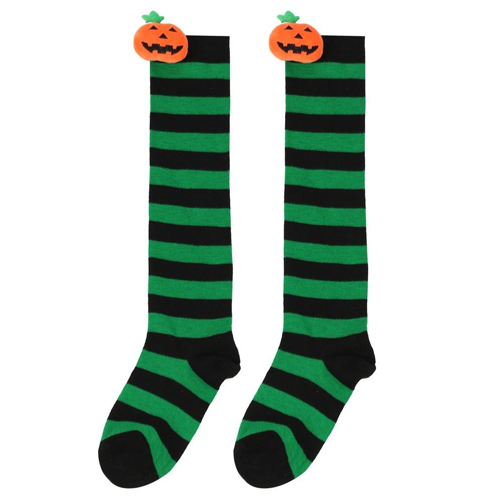 Cute Cartoon Pumpkin Doll Long Tube Socks For Kids Polyester Fabric Friction-resistant Striped/plaid Pattern Packaged In A Bag