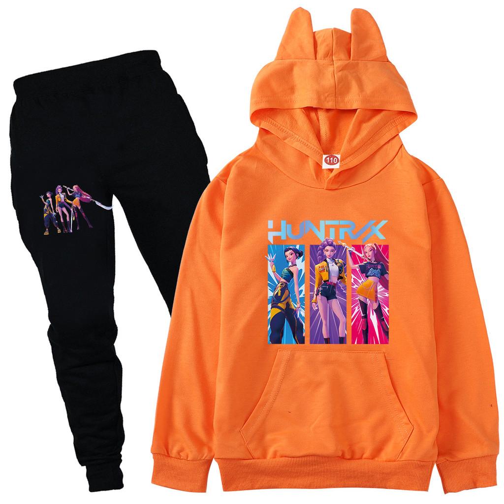 Kinder Mädchen Anime Cartoon K-Pop Rumi Zoey Mira Bedruckt Lässige Langarm Kapuzenpullover Hosen Kleidung Set