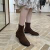 French Retro Brown Short Boots and Bare Boots Women's Boots Thick Heel 2025 Autumn and Winter Small Elastic Thin Boots