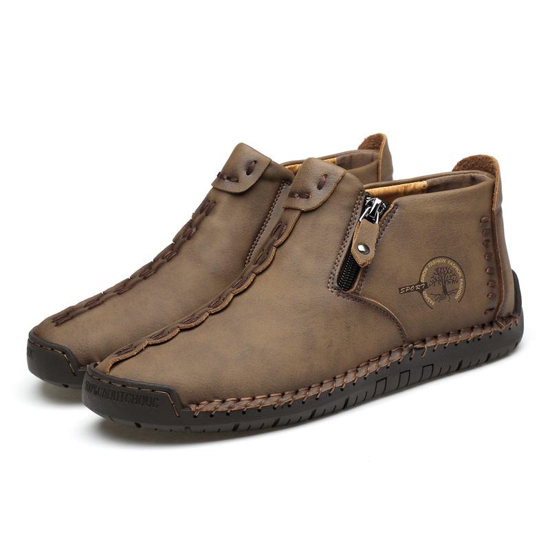 

Мужские ботинки из натуральной кожи Обувь на молнии Кожаные мужские ботильоны 44 хаки