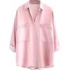 Women's Plus Size Loose Fit Denim Shirt with 3/4 Sleeves and Double Pockets Casual Everyday Top
