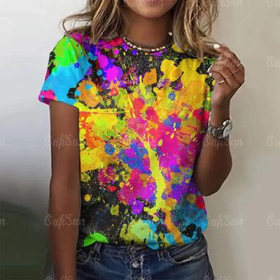 Colorful Splash 3D Painting Women's Summer T-Shirts Y2K Street Fashion Casual Style Comfortable Breathable Short Sleeve T
