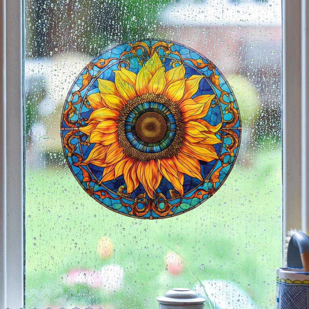 Retro Colorful Hummingbird Iris Window Glass Electrostatic Sticker Detachable Decorative Film Home Decoration