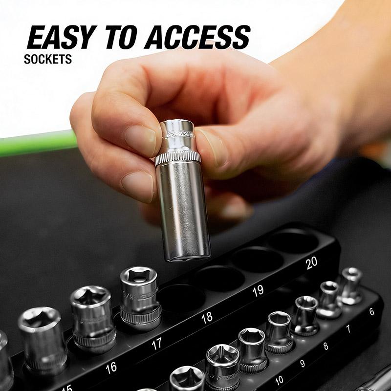 Magnetic Metric Socket Organizer Set 4-27mm Storage Tray Double-Row Tool Holder for 1/4 3/8 1/2 Drive Sockets Marine Boat Repair