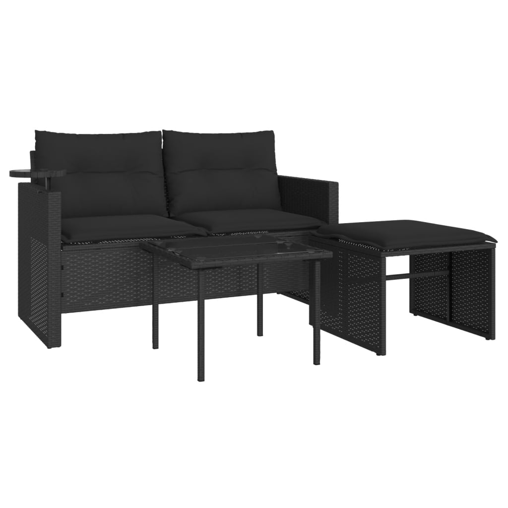 3 Piece Garden Sofa Set with Cushions Black Poly Rattan