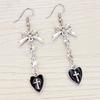 Gothic Charm Stainless Steel Silver Color Bowknot Relief Cross Red Glazed Heart-shaped Pendant Dangle Earrings for Women Jewelry
