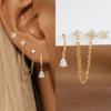 3PCS Set Stainless Steel Crystal CZ Butterfly Ear Stud Earring Gold Plated Pendant Water Drop Cartilage Earring Piercing Jewelry