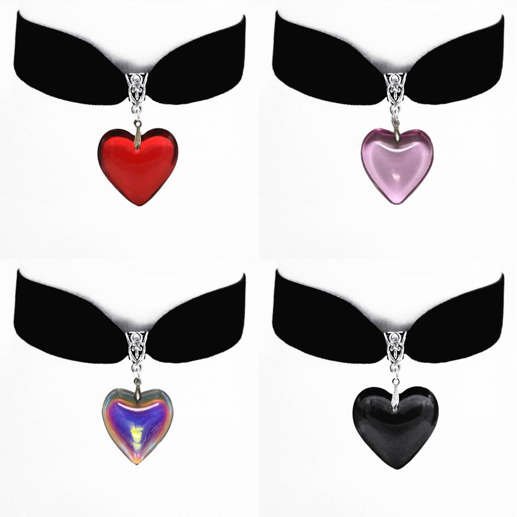 Gothic Red Heart Pendant Necklace With Black Velvet Chain For Women