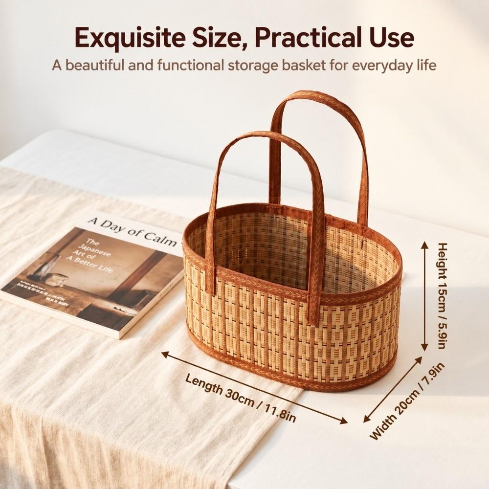 Handwoven Picnic Basket Portable Handles Woven Storage Basket New Bamboo Basket  Home Storage