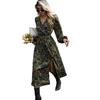 Autumn Floral Print Women's Dress V-Neck Waist Split Long Sleeve Skinny Medium and Long Skirt