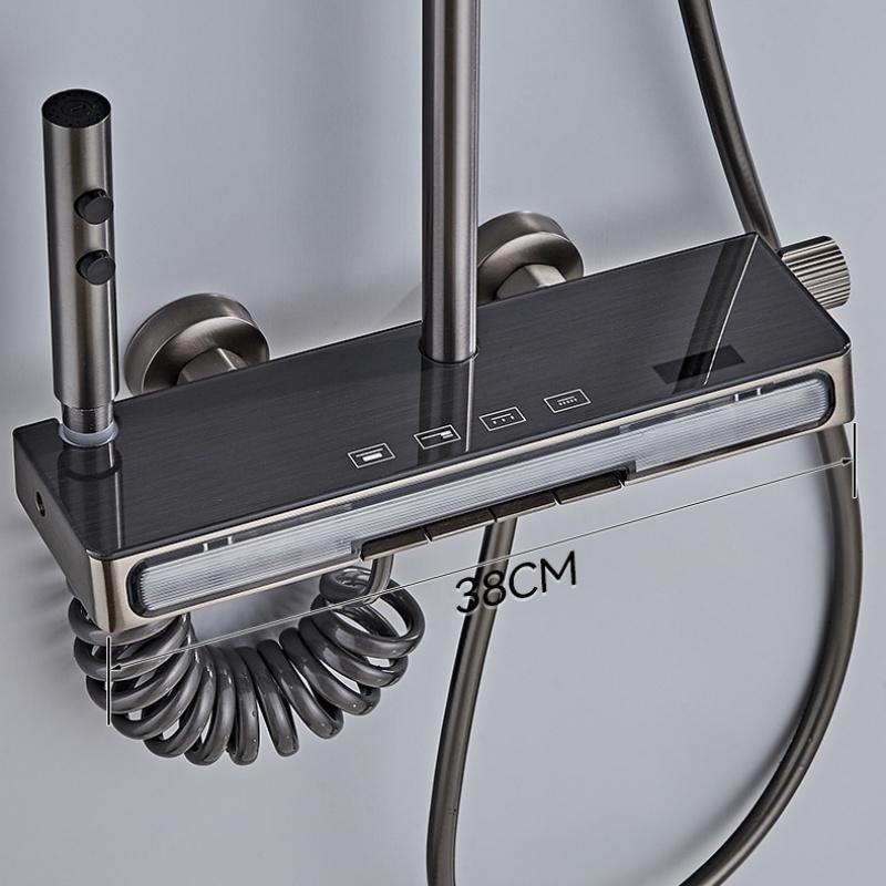 Luxury Bathroom Shower System Shower Faucet Full Set with Light Piano Key Smart Temperature Digital Display Hot Cold Mixer