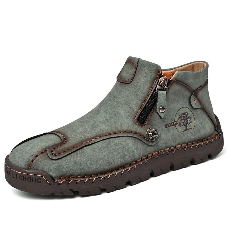 Autumn/Winter Men s Mid-Top Leather Slip-On Martin Boots - Large Size, Handmade, Stitched, Business Style. 46 зелёный