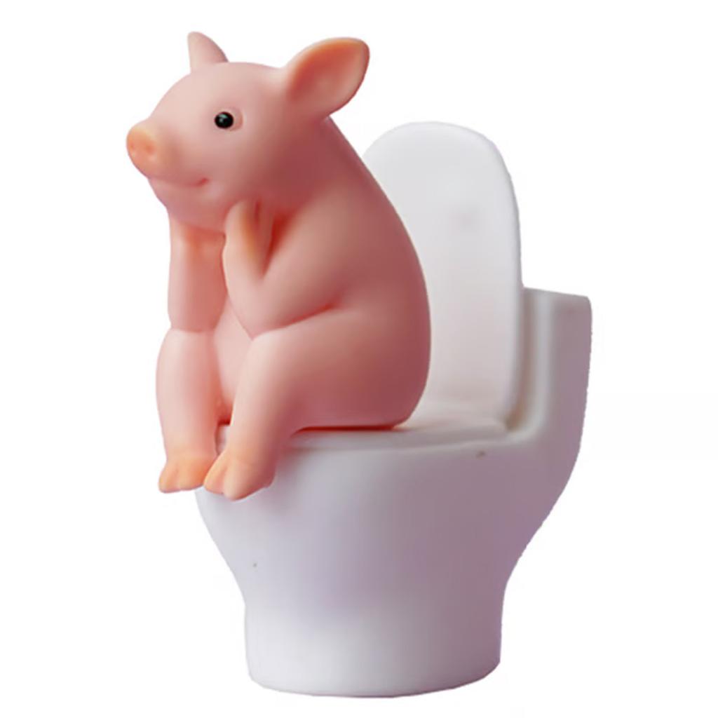 Toilet Thinking Pig Statue,Creative Toilet Cute Pig Ornaments Simulation Animal Model Cartoon Exquisite Gift