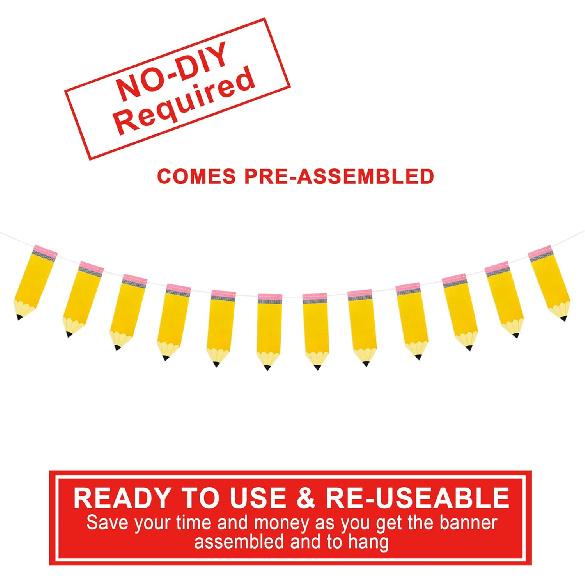 Partyprops Pencil Banner | Pencil Garland | Kindergarten Banner | Classroom Decor | Pencil Party Decorations | Back to School Party Decorations |