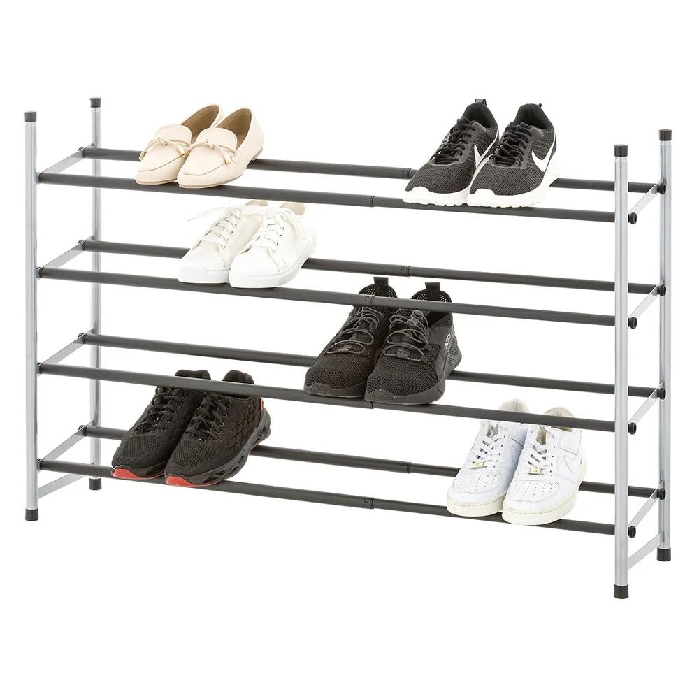 Adjustable 4-Tier Shoe Storage Rack Stackable Organizer Holds Up to 20 Pairs Non-Slip Black Rod Indoor Use Accessory