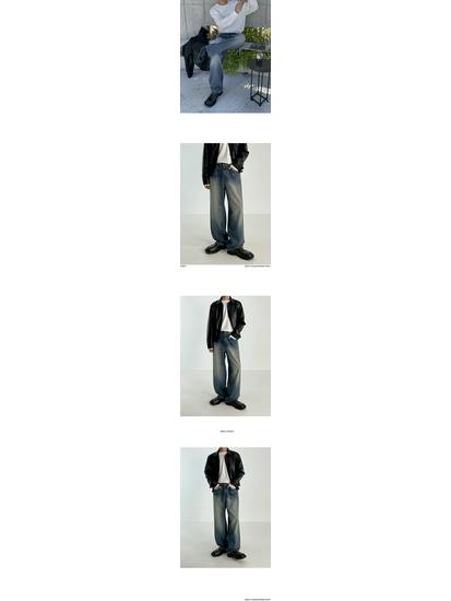 MYQ Men's Korean Style Loose Straight Jeans - Retro Wide-Leg Spring Pants