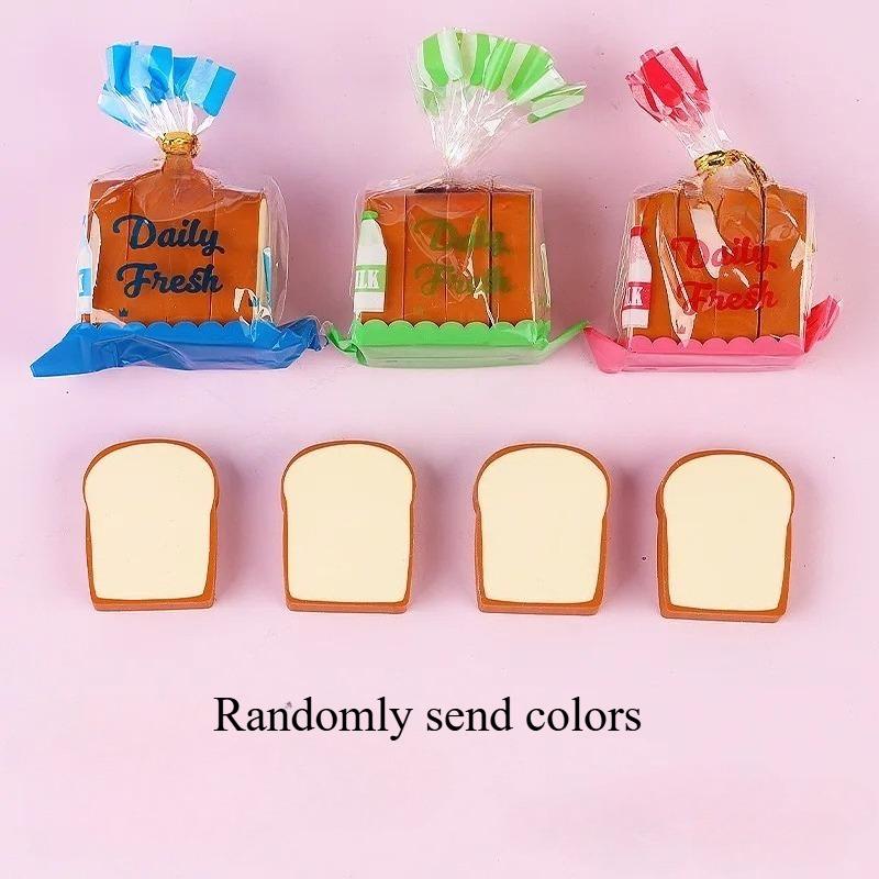 4Pcs Pencil Erasers Cute Cartoon Realistic Traceless Christmas Gift Funny Toast Bread Kids Students Erasers School Supplies