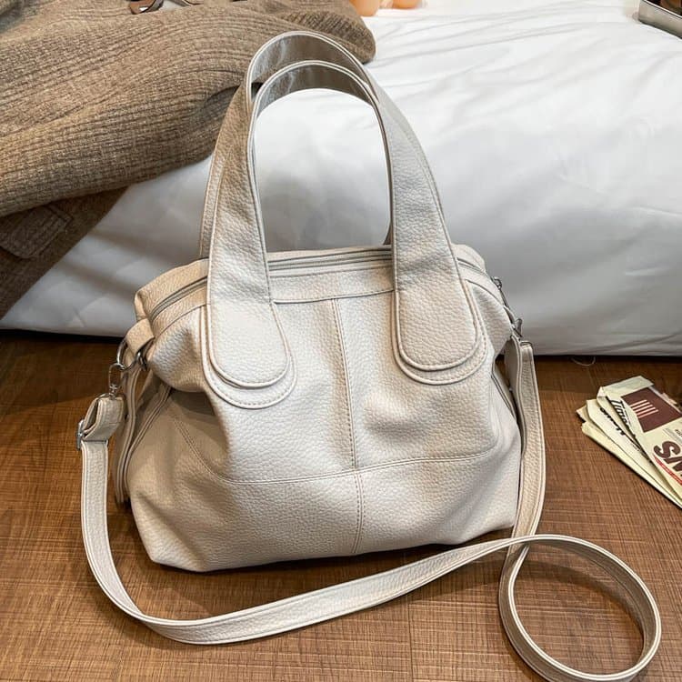 

Lychee Pattern Soft Leather Large Capacity Handbag Women s Shoulder Bag off білий колір