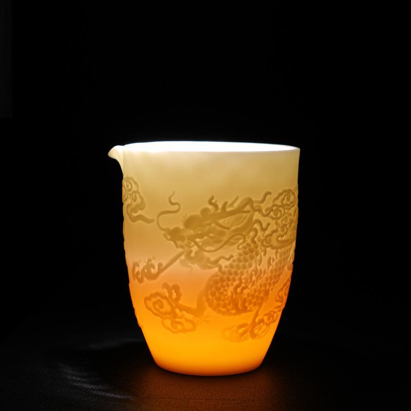 Embossed suet jade ceramic simple tea set with tea tray business gifts can be printed