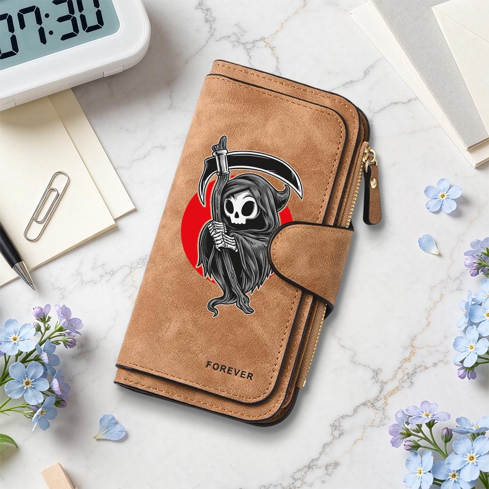 Cute Grim Reaper Printed Long Wallet Fashion Gothic PU Leather Multi Card Holder Forever Style Purse
