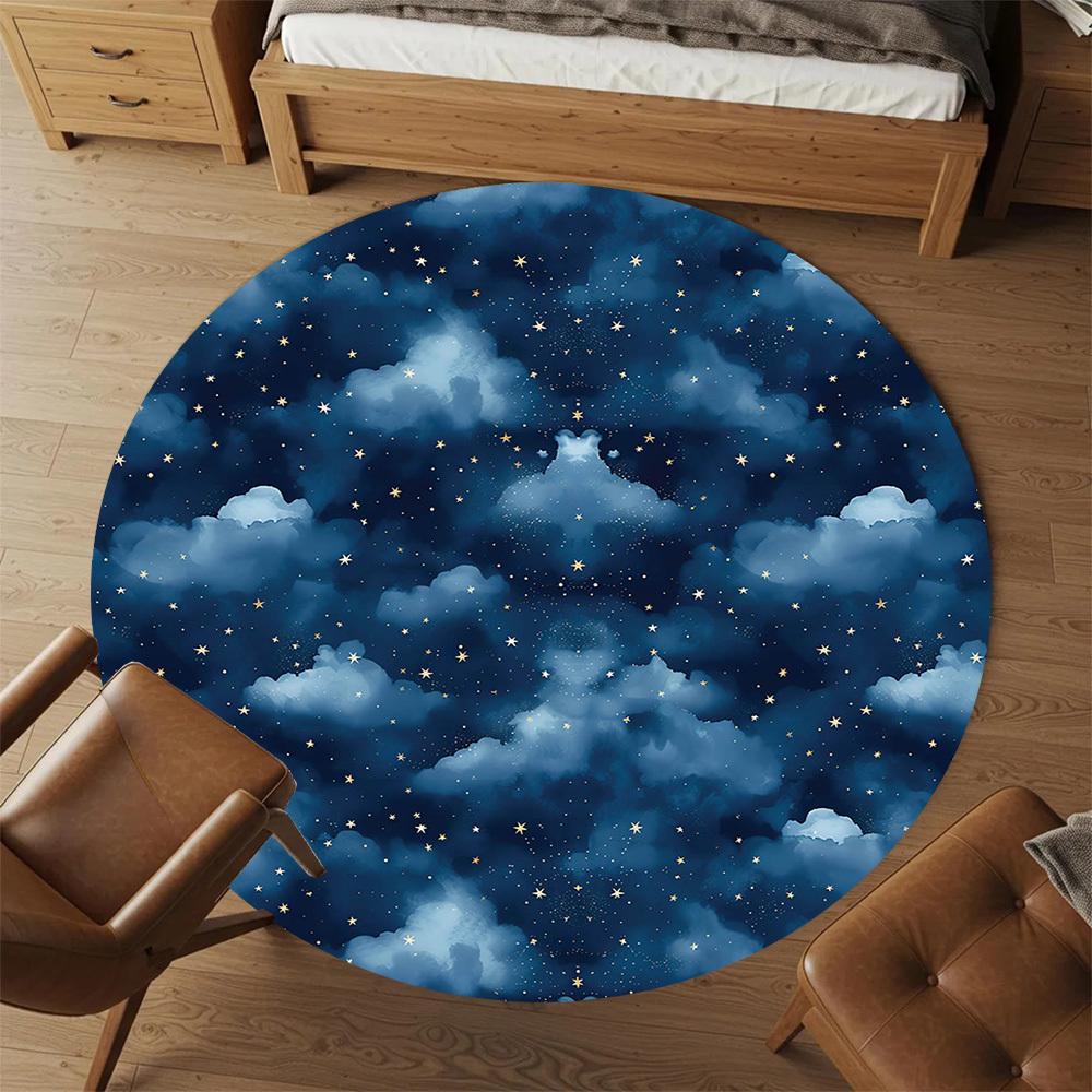 1pc Night Sky Stars Round Chair Mat Area Rug - Non-Slip, Floor Mat for Office, Bedroom, and Indoor Decor -1002091