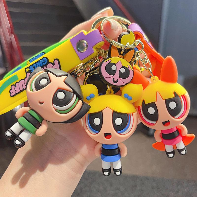 Kawaii The Powerpuffs Girls Cute Keyring Women Anime Car Keychain Kids Cartoon Key Chain Children Fashion Pendant Accessories