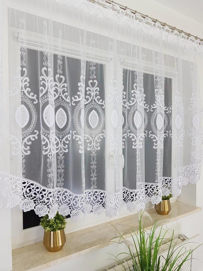 Ready-made Curtain Made of Marquisette 300x130 Cm with Decorative Guipure Lace