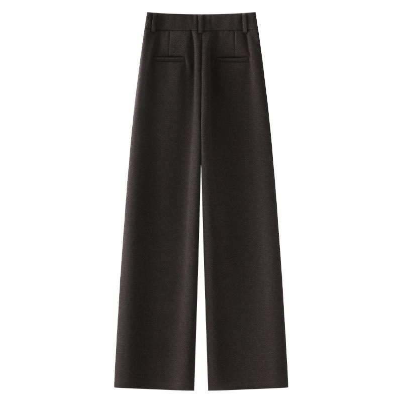 Women's 2024 Khaki Fleece Wool Wide-Leg Pants - Autumn/Winter Casual Style