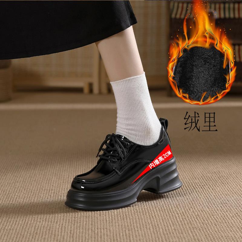 Small leather shoes lace-up women's new inner height-increasing women's shoes 3233 single shoes muffin shoes thick sole