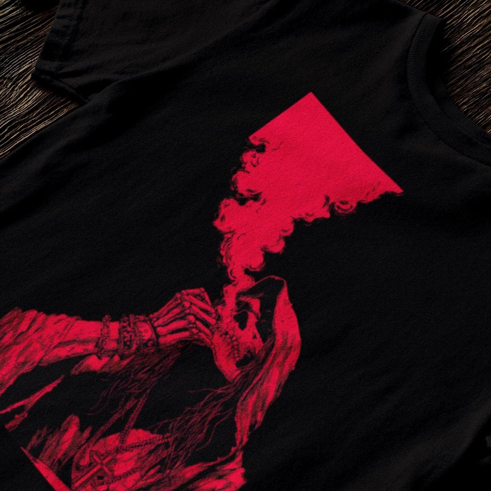 Smoking Grim Reaper Apparel | Gothic Skeleton Streetwear Tee | Alt Horror Fashion Shirt | Red Grunge Aesthetic Clothing 4XL