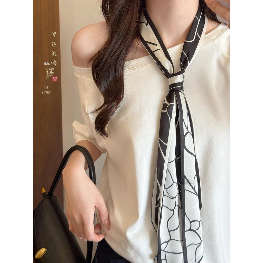 Cashmere Floral Silk Scarf: Women's Summer Thin Retro Ribbon, Neck Tie & Waist Accessory