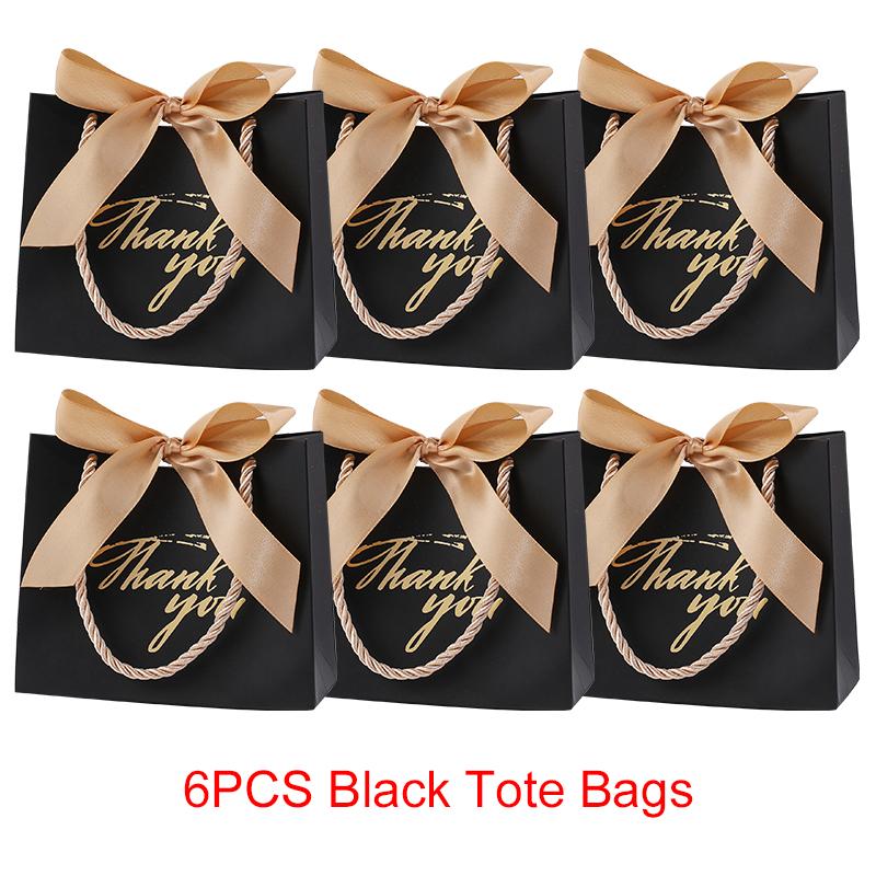 6/12PCS Pack Gift Bag Pink White Black Red Tote Bag Ribbon Bow Decoration Bronzing"Thank You" Text Birthday Wedding Gift Bag ZYF